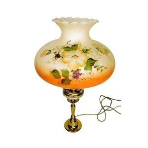 Antique Hand Painted Floral Milk Glass Hurricane Lampshade Large 13" Diameter